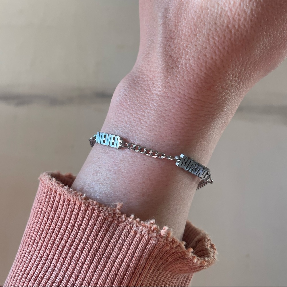 New NEVER BORING silver stainless steel chain link tennis dainty bracelet